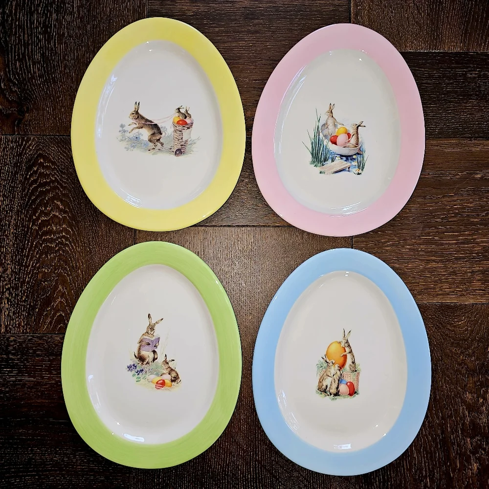Williams Sonoma Easter Bunny Egg Shaped Plates Ramekins bowls set of 8